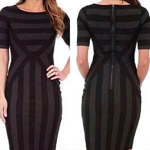 Anthropologie Maeve Geoplane Striped Sheath Dress Size 6 Gray Black Geometric